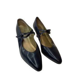 Picassos Leather Criss Cross Classic Navy Blue Heels Size 9.5